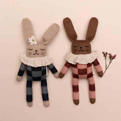 Main Sauvage Knuffelkonijn Navy Check Pyjamas - 22 Cm - Afbeelding 3